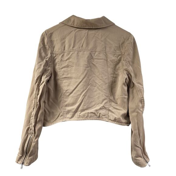 Abercrombie & Fitch Motorcycle Style Jacket M Tan Cotton Asymmetrical Zip - Picture 7 of 8